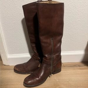 Frye Brown Leather Melissa Belted Tall Boots